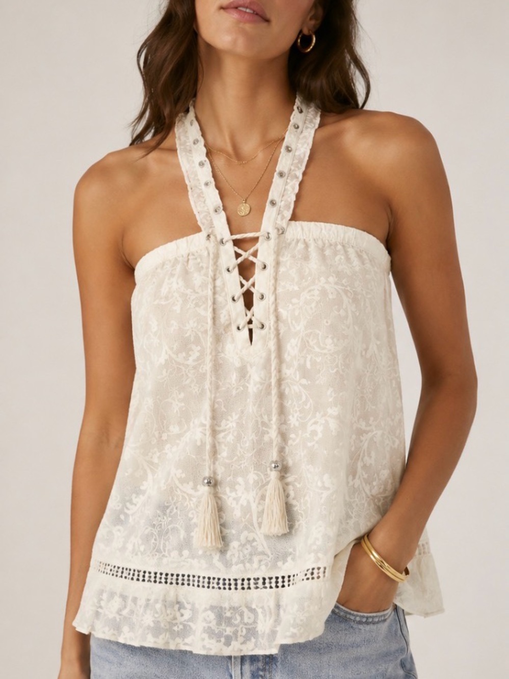 THE KOOPLES Lace-Up Halter Camisole